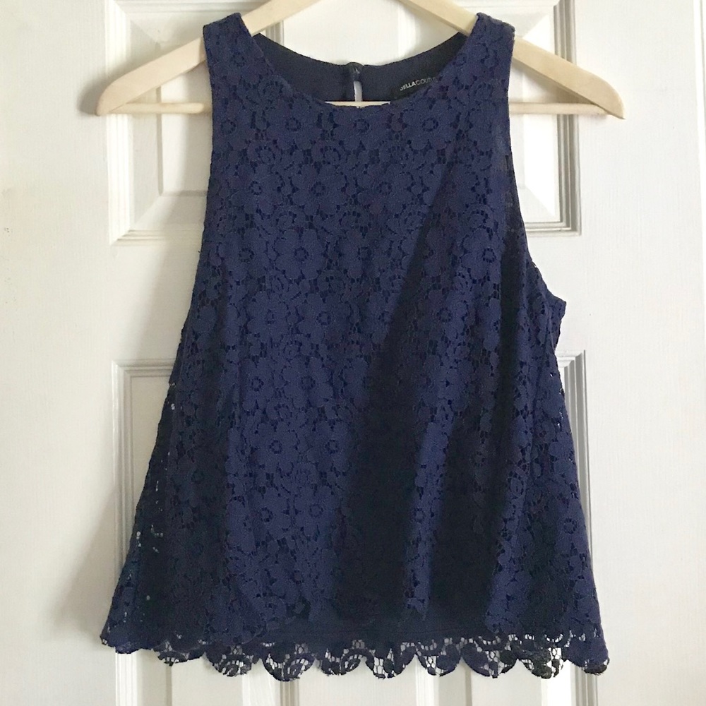 Francesca’s Navy Blue Lace Crop Top